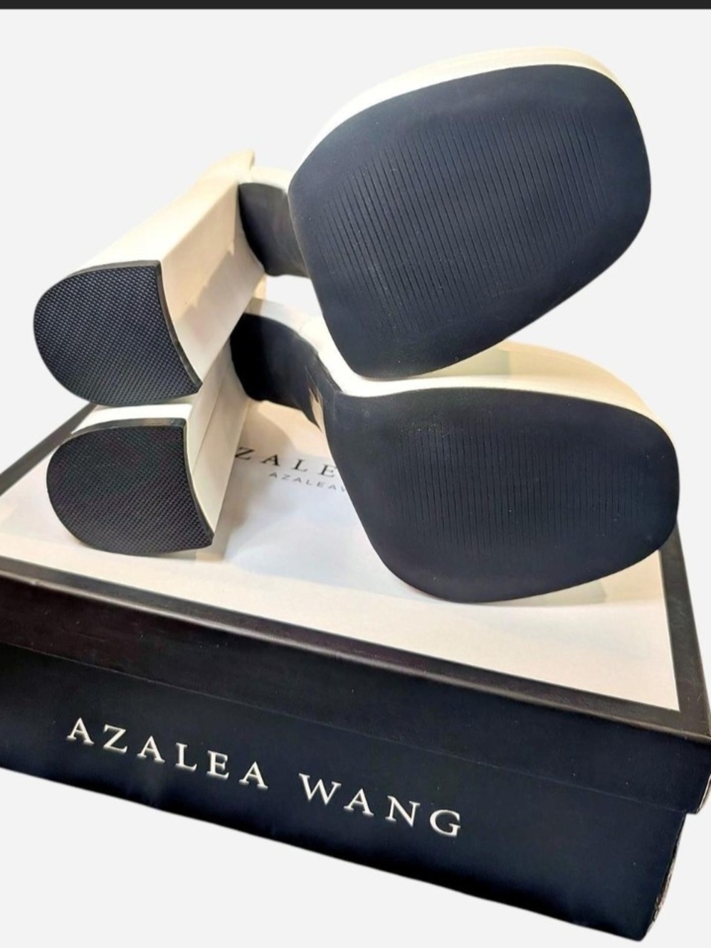Azalea Wang Yuffie White Platform Sandal — Women’s Chunky Ankle-Strap Heel - Picture 5 of 6